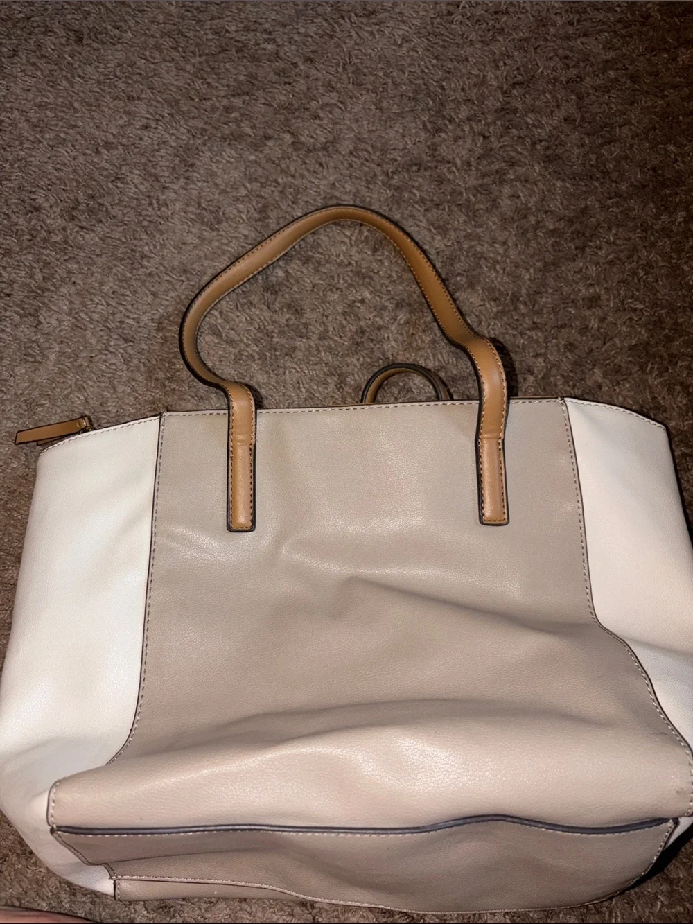 Nine West Two-Tone Beige, White & Tan Leather Tote